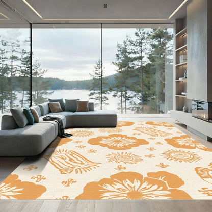 Orange Floral Botanical Graphic Rug