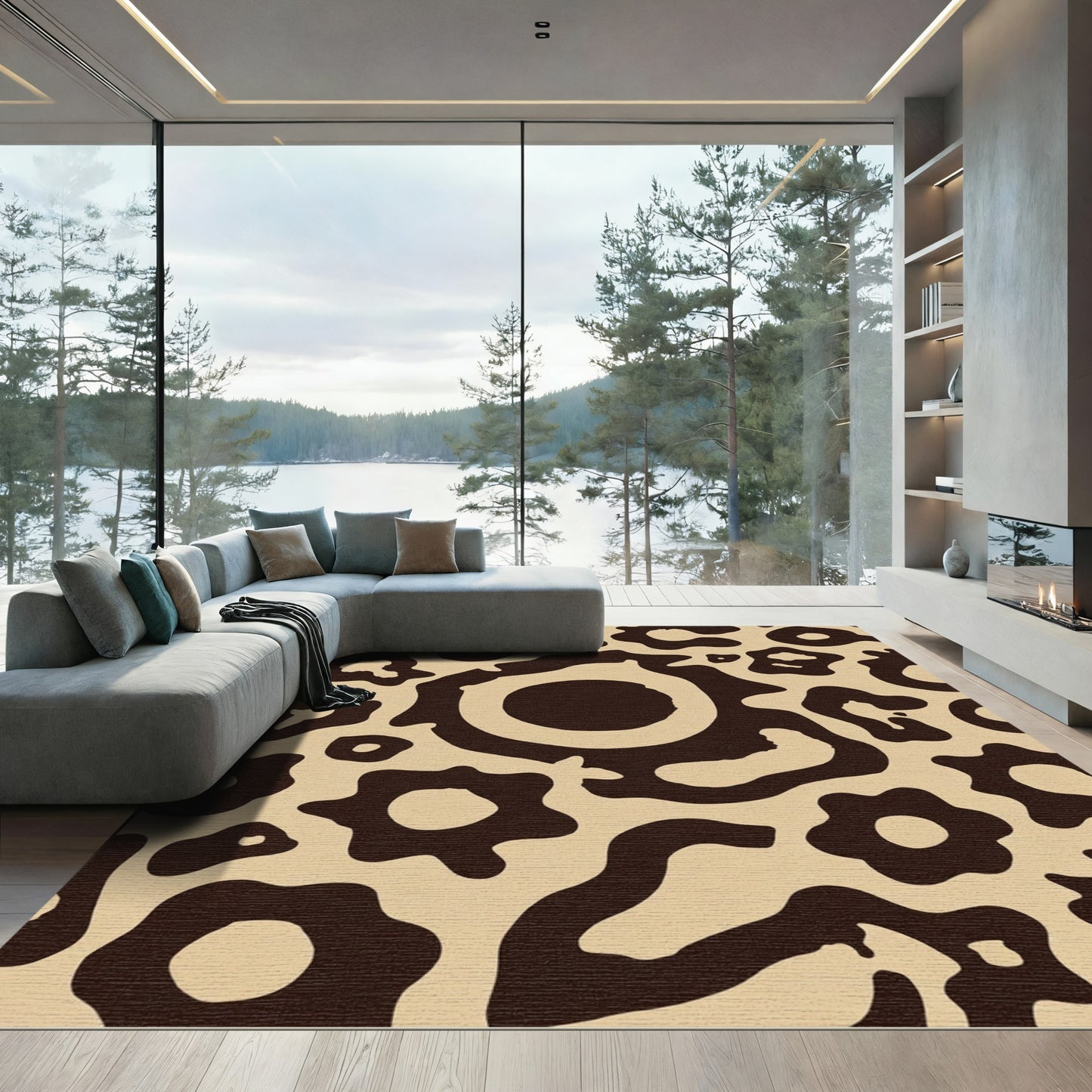Tan Abstract Organic Shapes Rug