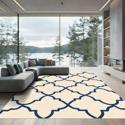 Navy Creme Quatrefoil Lattice Rug