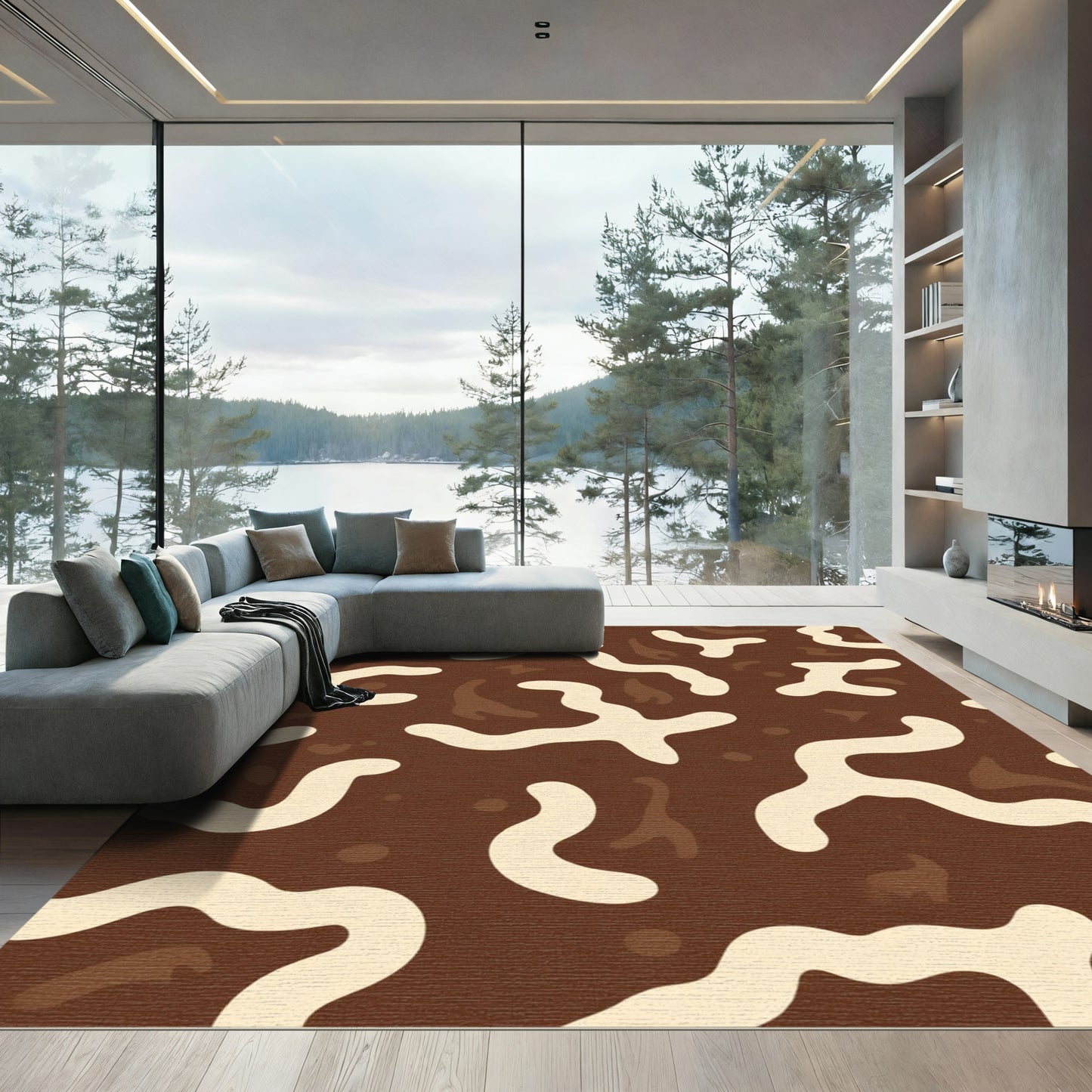 Brown Cream Swirl Abstract Organic Rug