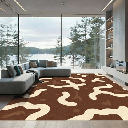Brown Cream Swirl Abstract Organic Rug