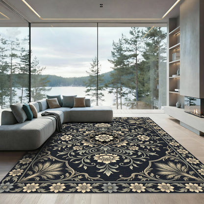 Classic Tan Floral Scroll Border Rug