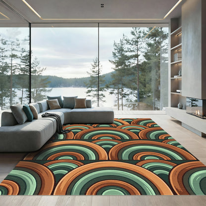 Mid-Century Retro Sage and Terracotta Arch Rug