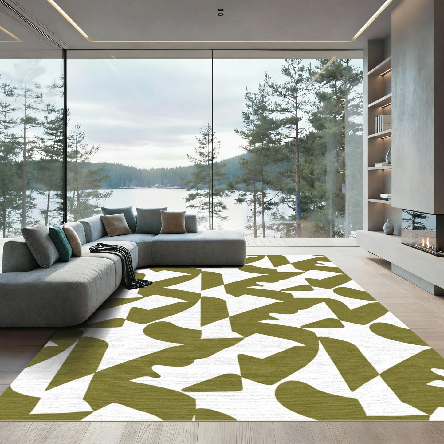 Olive Abstract Interlocking Forms Rug