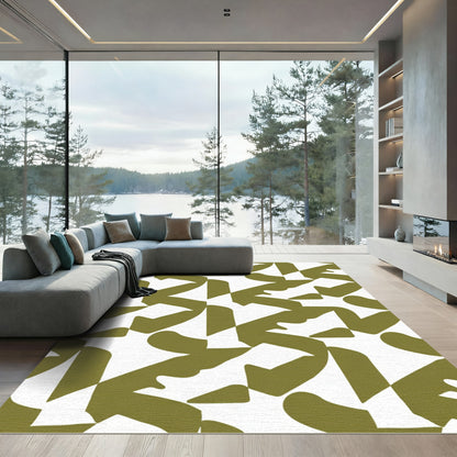 Olive Abstract Interlocking Forms Rug