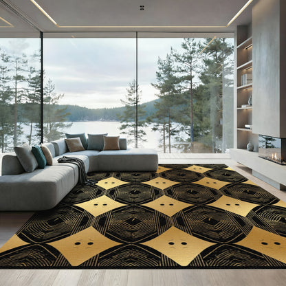 Golden Black Diamond Oval Lattice Rug