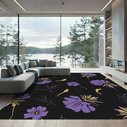 Purple Golden Bird Floral Meadow Rug