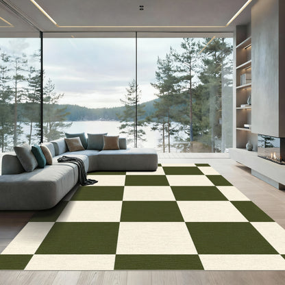Olive Cream Checkerboard Squares Rug