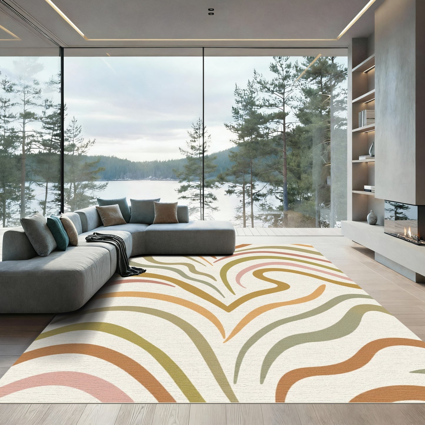 Earthy Abstract Curved Stripe Rug