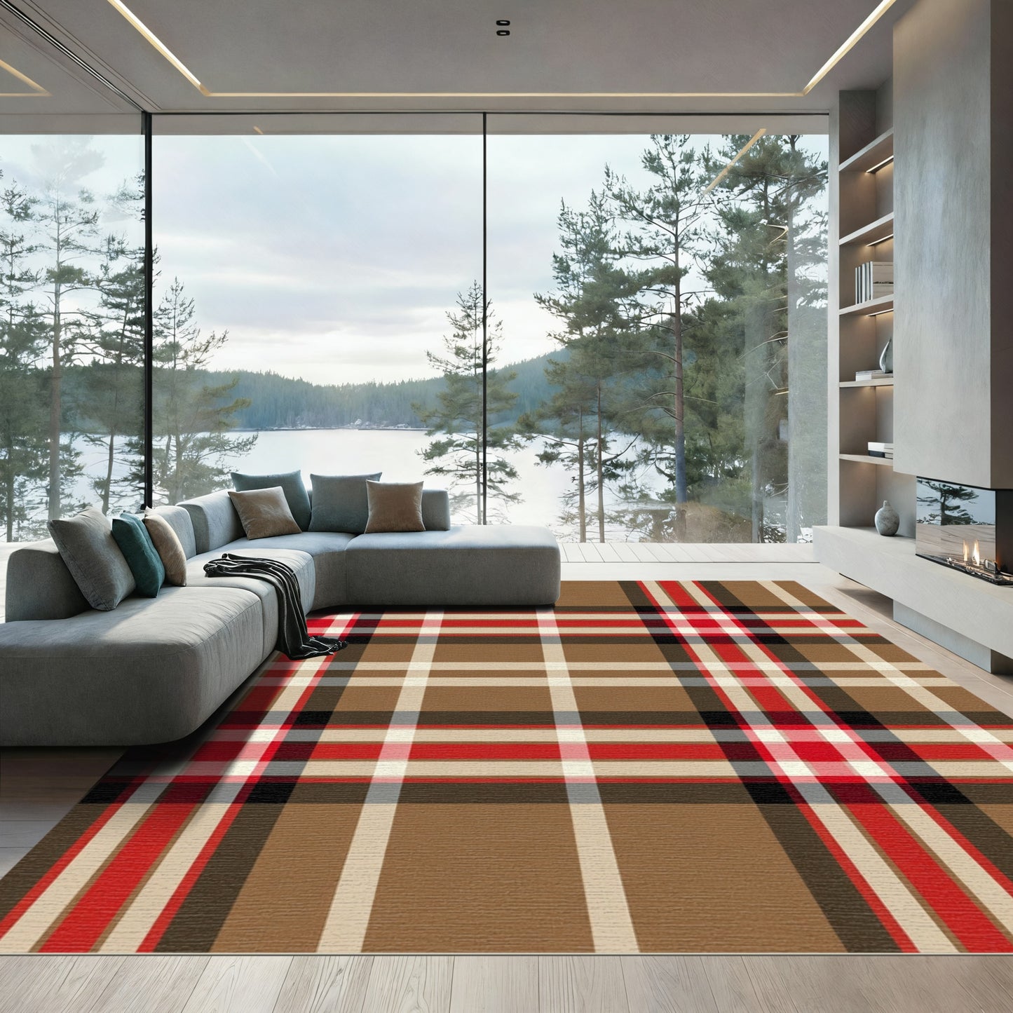 Classic Tartan Plaid Brown Red Rug