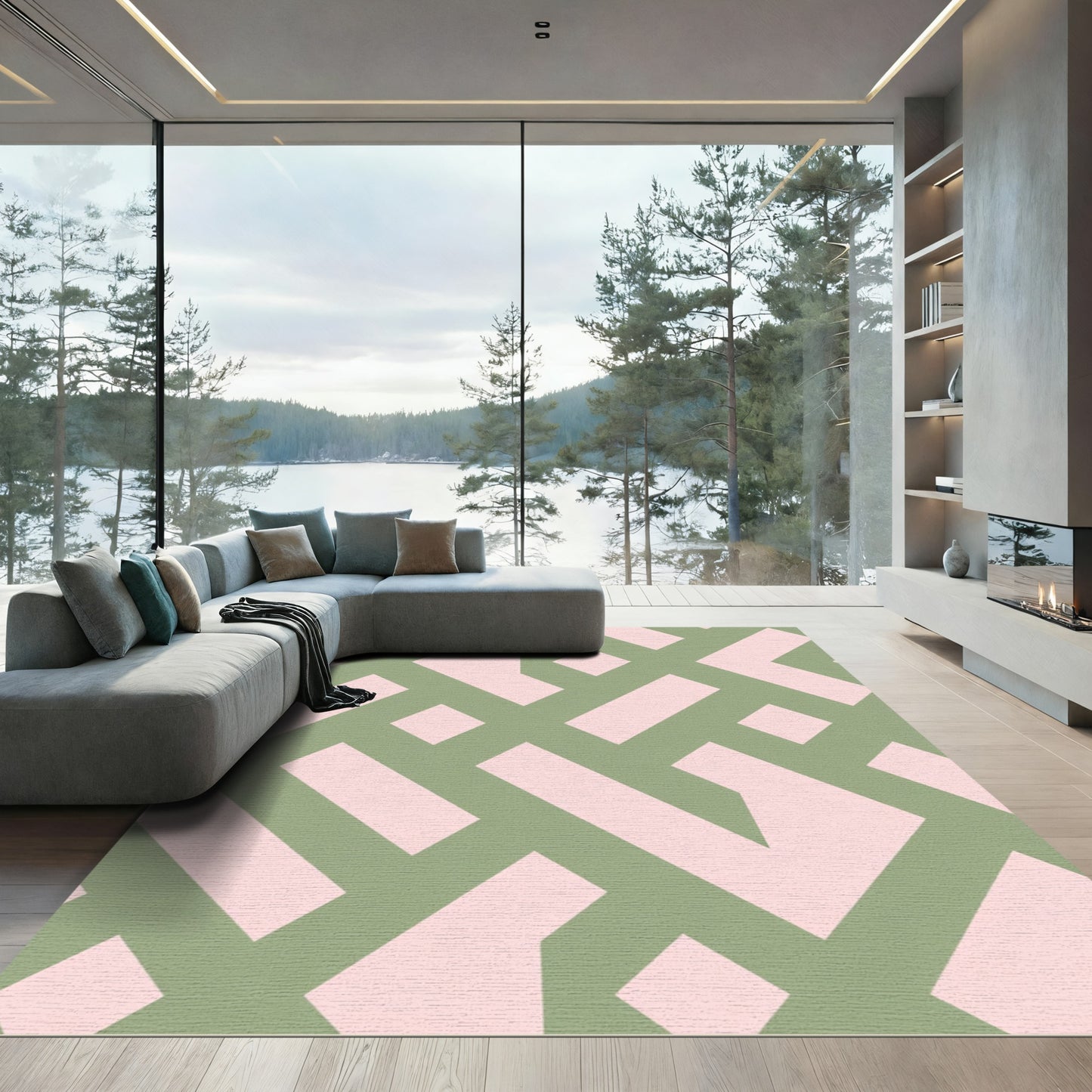 Pale Pink Abstract Geometric Lines Rug