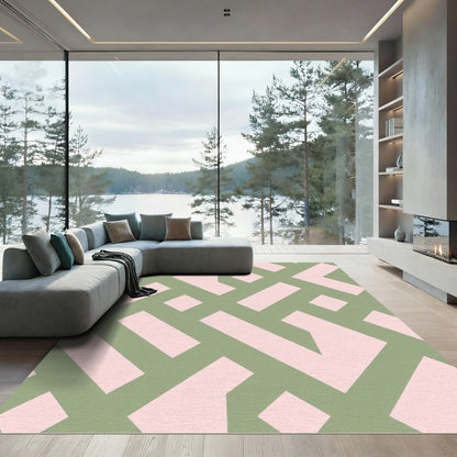 Pale Pink Abstract Geometric Lines Rug