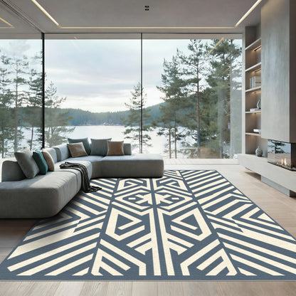 Navy Cream Geometric Deconstructed Accordion Rug
