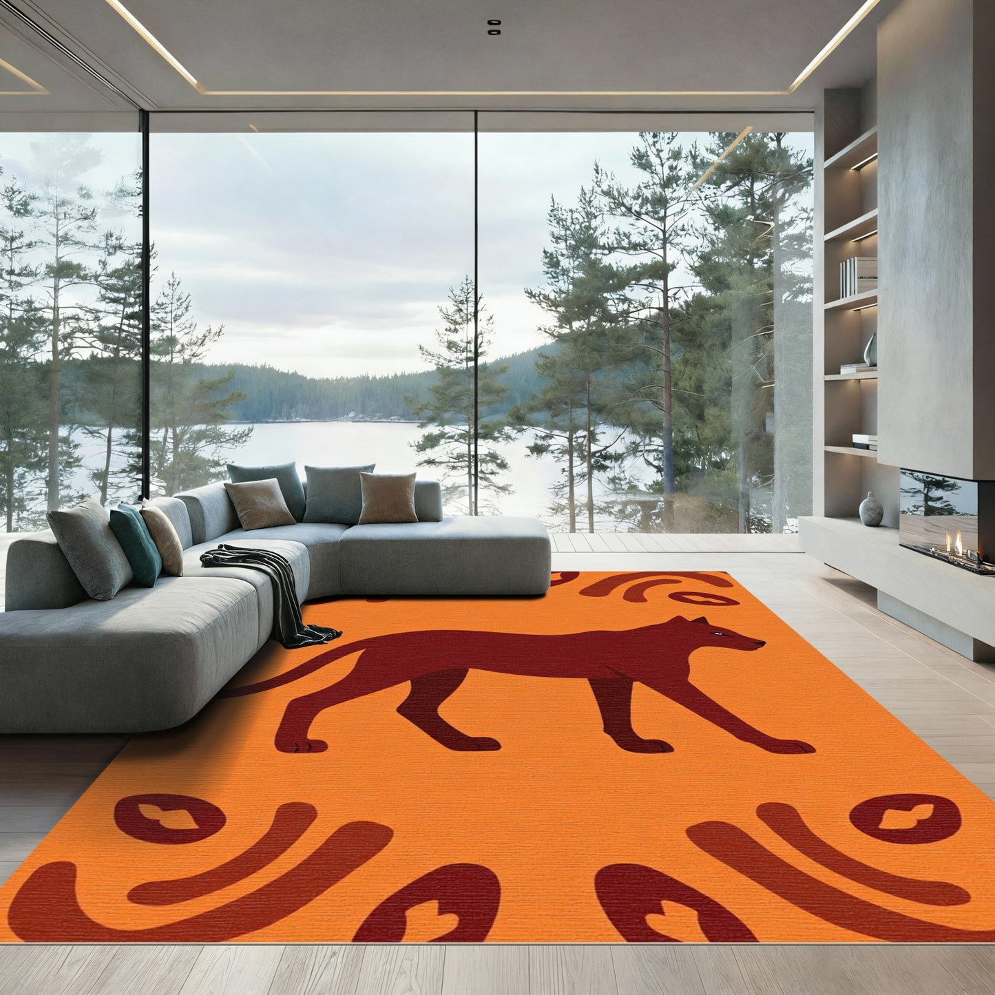 Bold Crimson Panther Abstract Tribal Rug