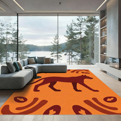 Bold Crimson Panther Abstract Tribal Rug