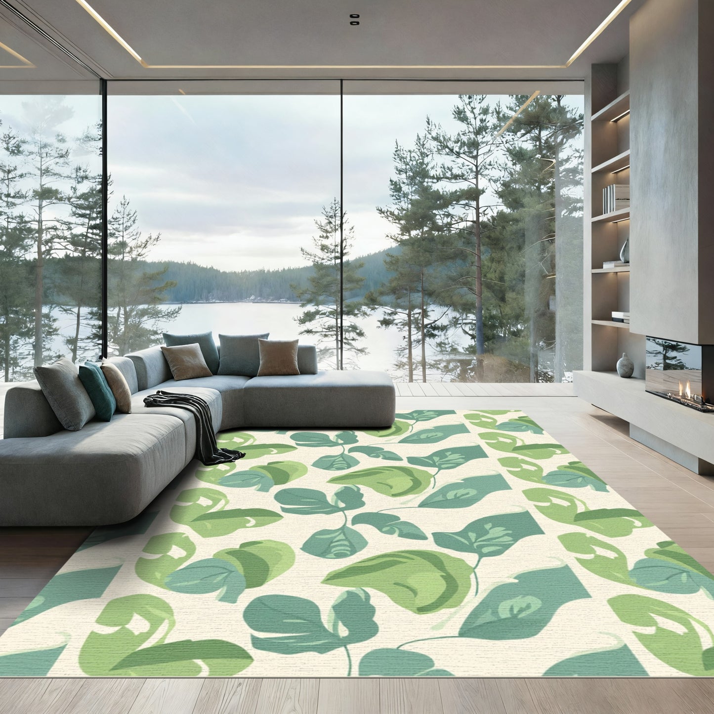 Verdant Green Leafy Arrangement Rug