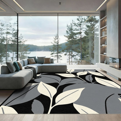 Monochrome Leaf Branch Cluster Rug
