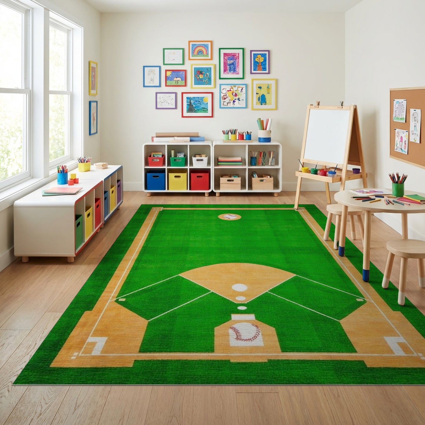 Sporty Green Baseball Diamond Rug