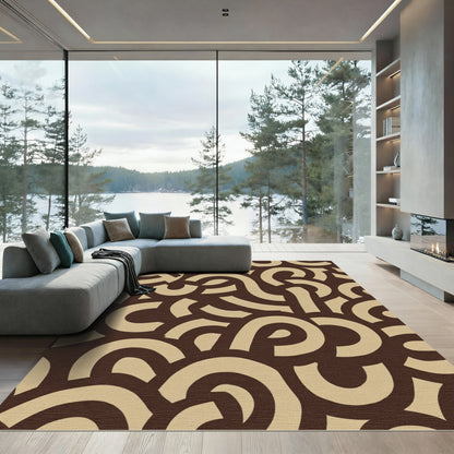 Warm Brown Beige Swirl Composition Rug