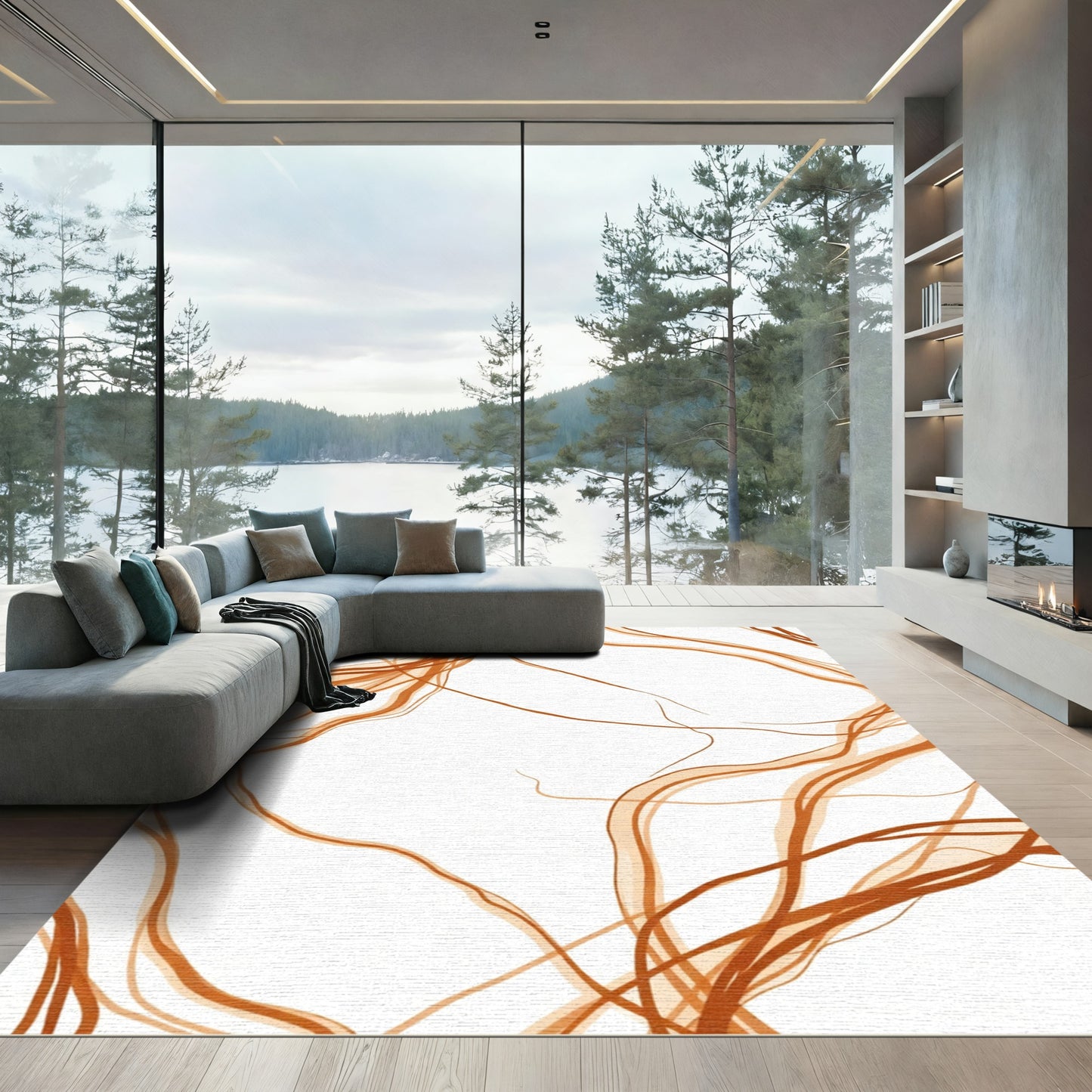 Burnt Orange Abstract Swirl Lines Rug