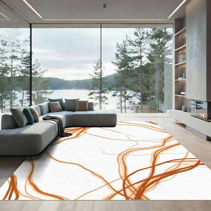 Burnt Orange Abstract Swirl Lines Rug