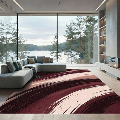 Minimalist Burgundy and Blush Swirl Rug