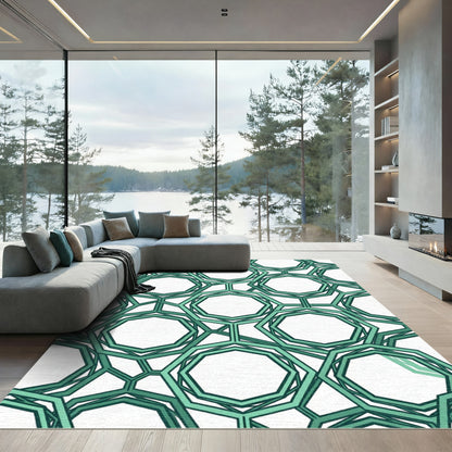Geometric Emerald Green Octagon Lattice Rug
