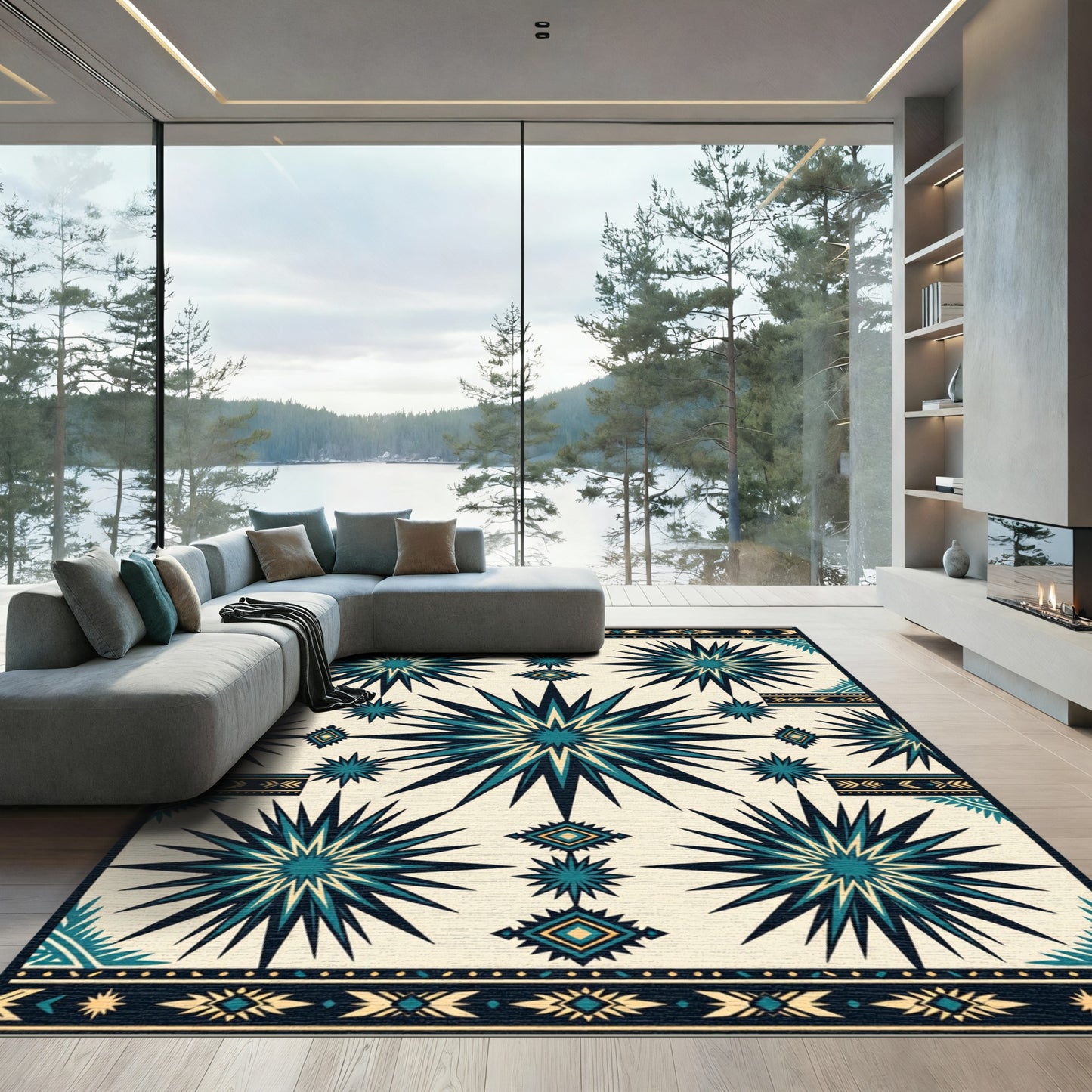 Teal Starburst Southwestern Geometric Area Rug
