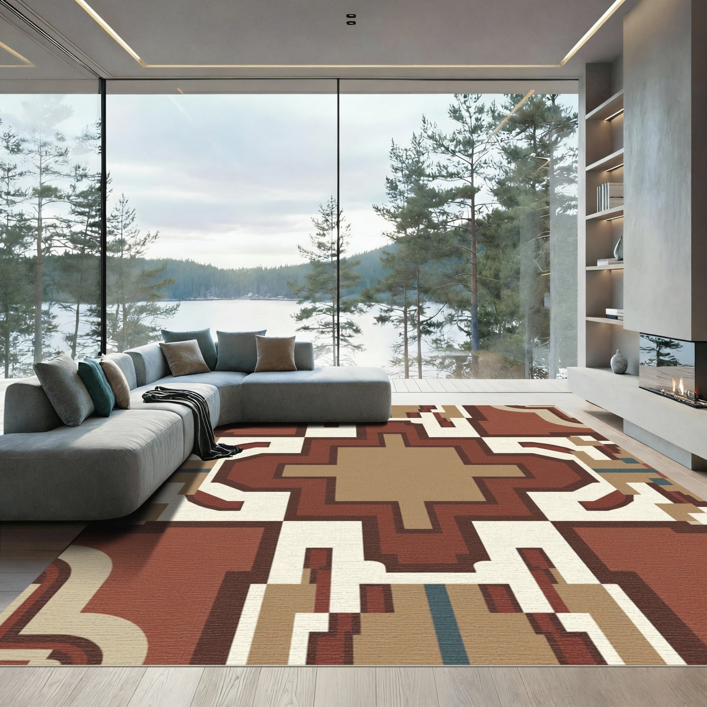 Terracotta Geometric Art Deco Rug