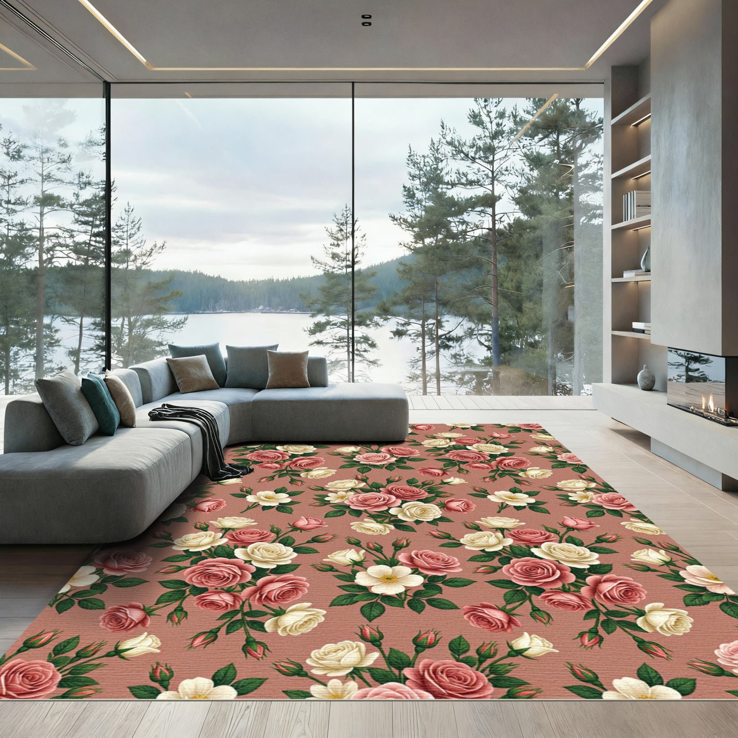 Classic Rose Garden Floral Arrangement Rug