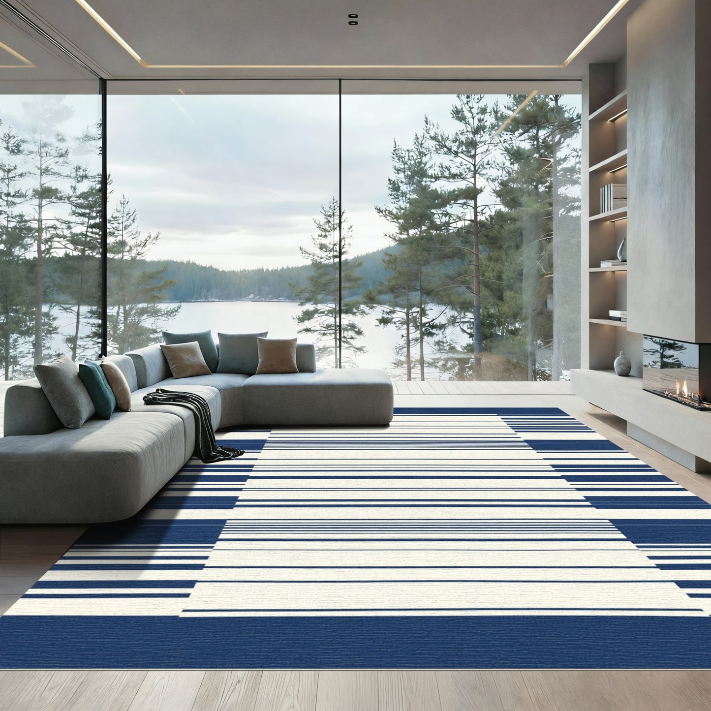 Classic Navy Stripe Composition Rug