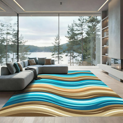 Oceanic Aqua Brown Swirl Wave Rug