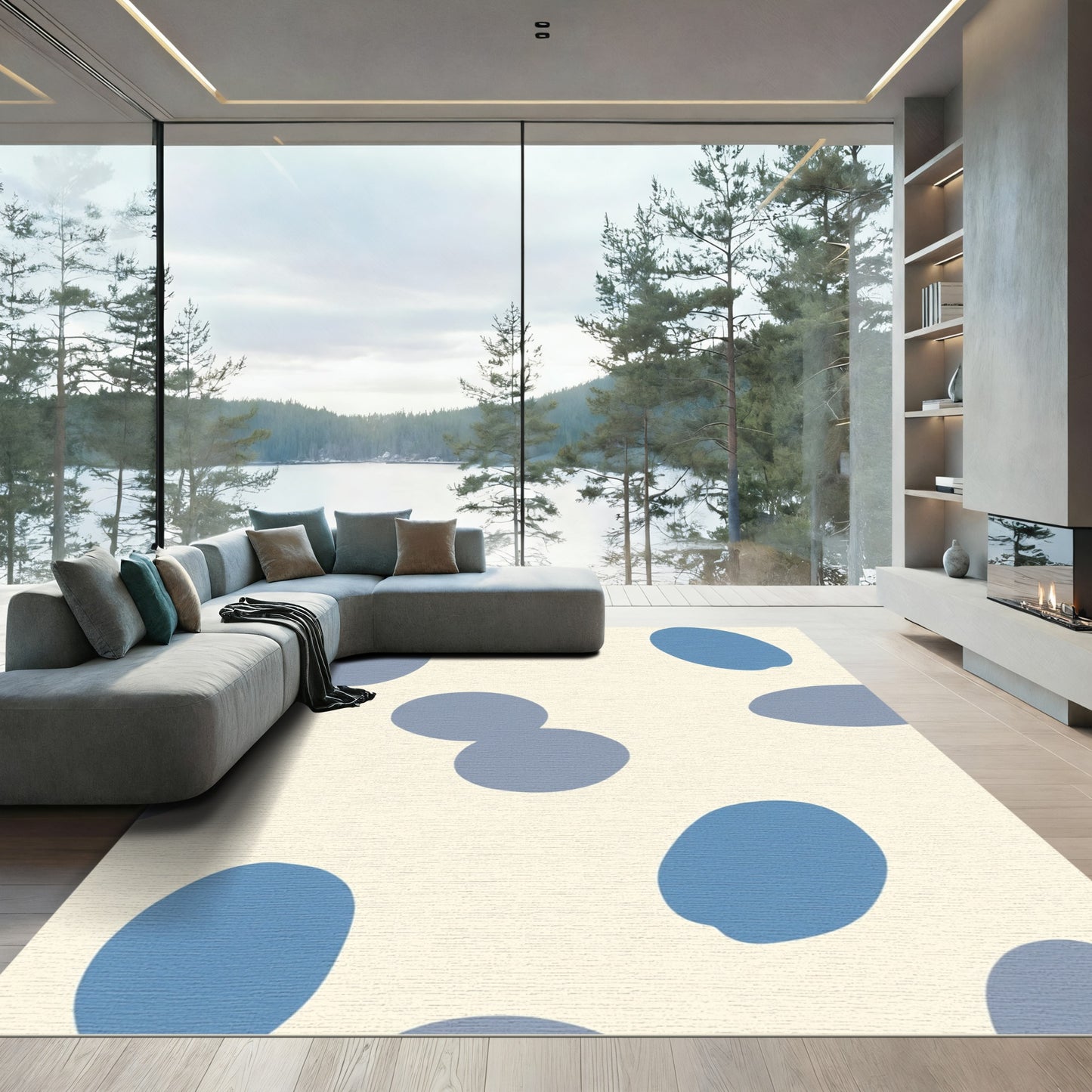 Soft Blue Organic Shapes Rug