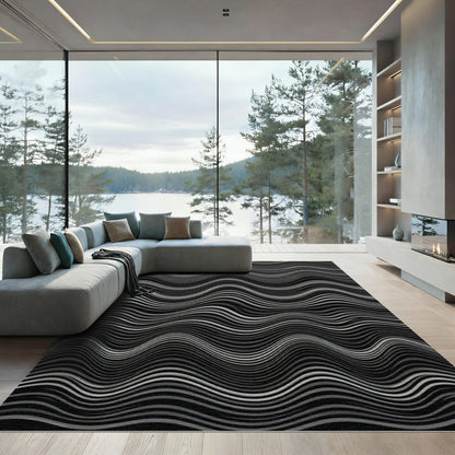 Gray Wavy Striped Optical Illusion Rug