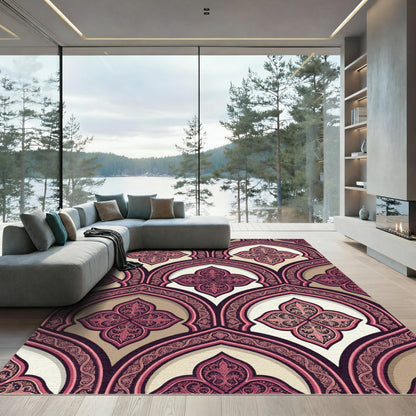 Ornate Crimson Quatrefoil Arch Rug