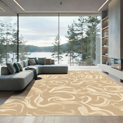 Beige Swirl Abstract Flow Rug