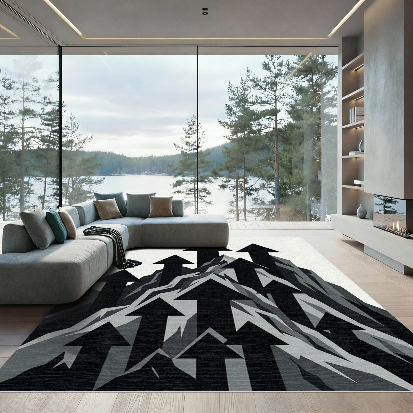 Black Arrows Ascending Mountain Peaks Rug