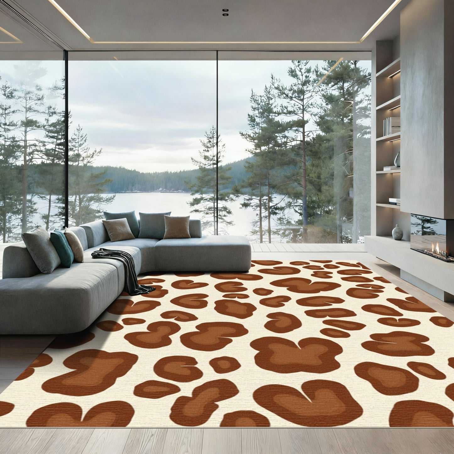 Brown Leopard Print Abstract Rug