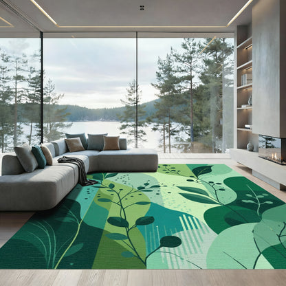 Emerald Green Botanical Abstraction Rug