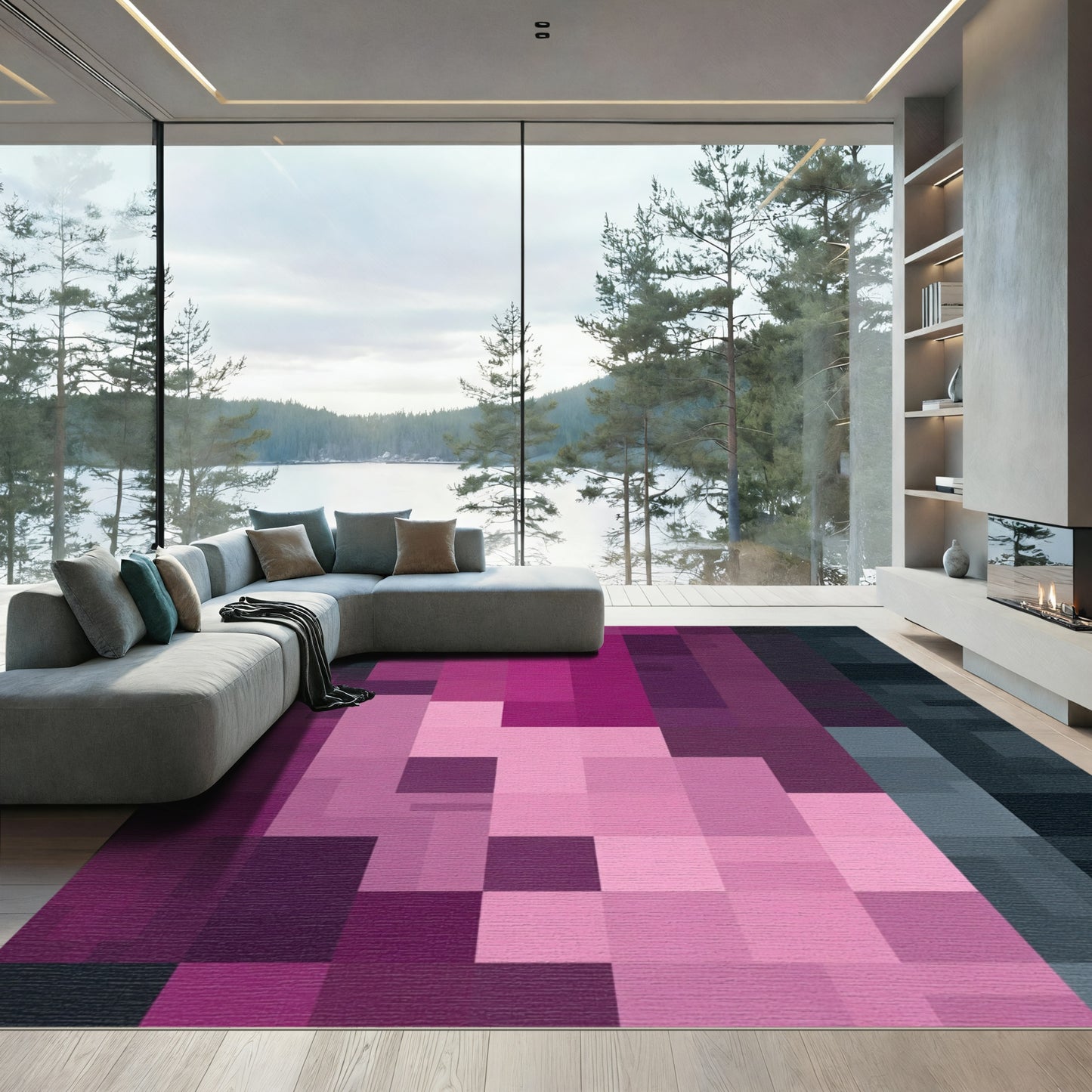 Gradient Pink Geometric Block Rug