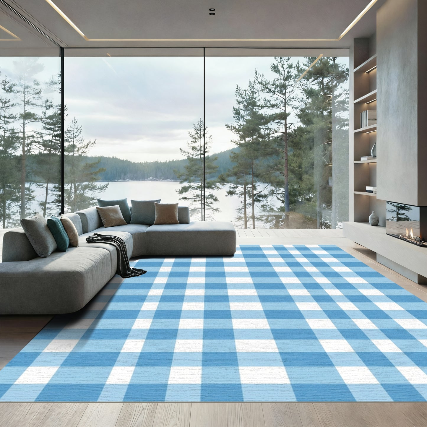 Sky Blue Checkerboard Accent Rug