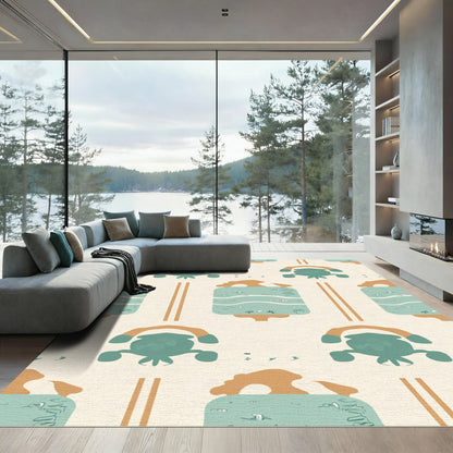 Aqua Brown Quirky Abstract Figures Rug