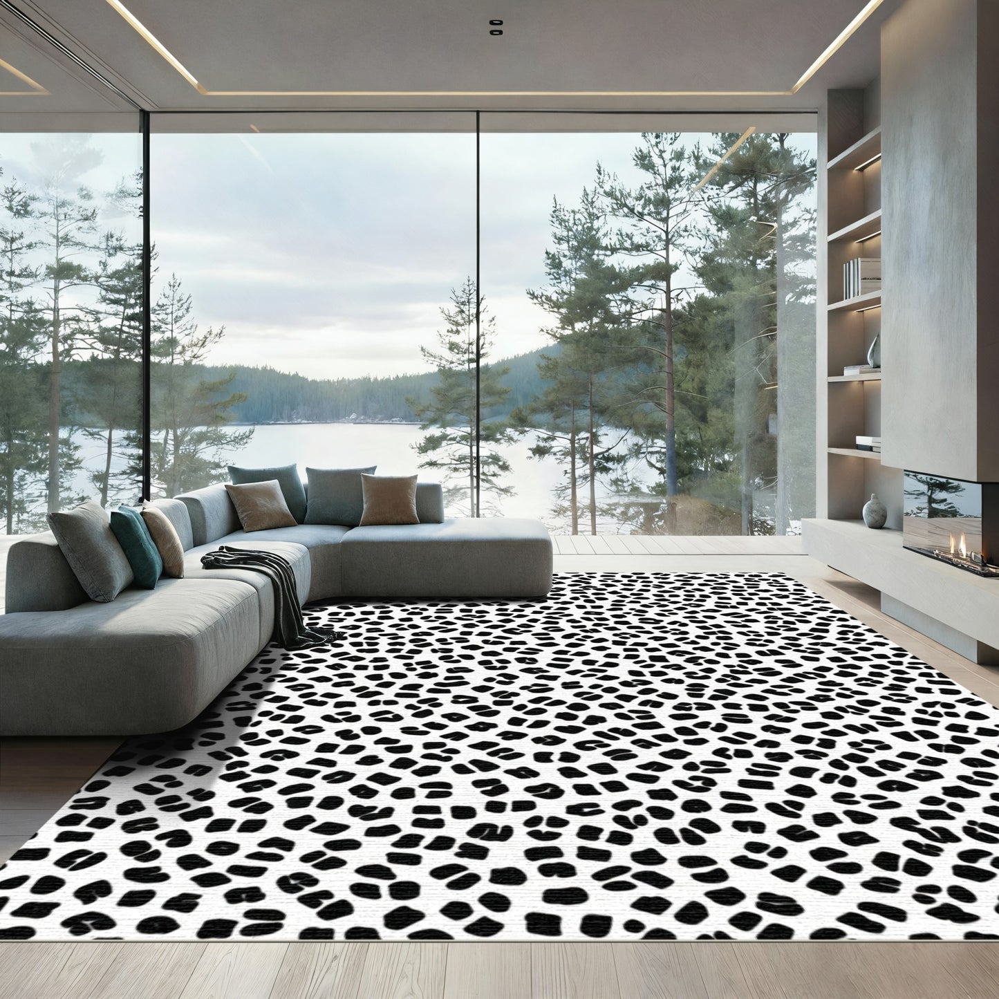 Black White Animal Spot Abstraction Rug