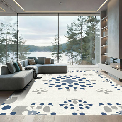 Navy Blue Gray Medallion Blossom Rug