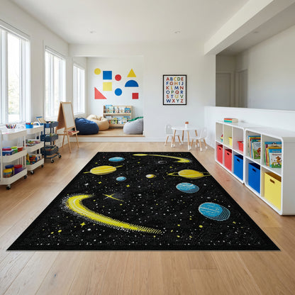 Retro Pixel Cosmic Planets Rug