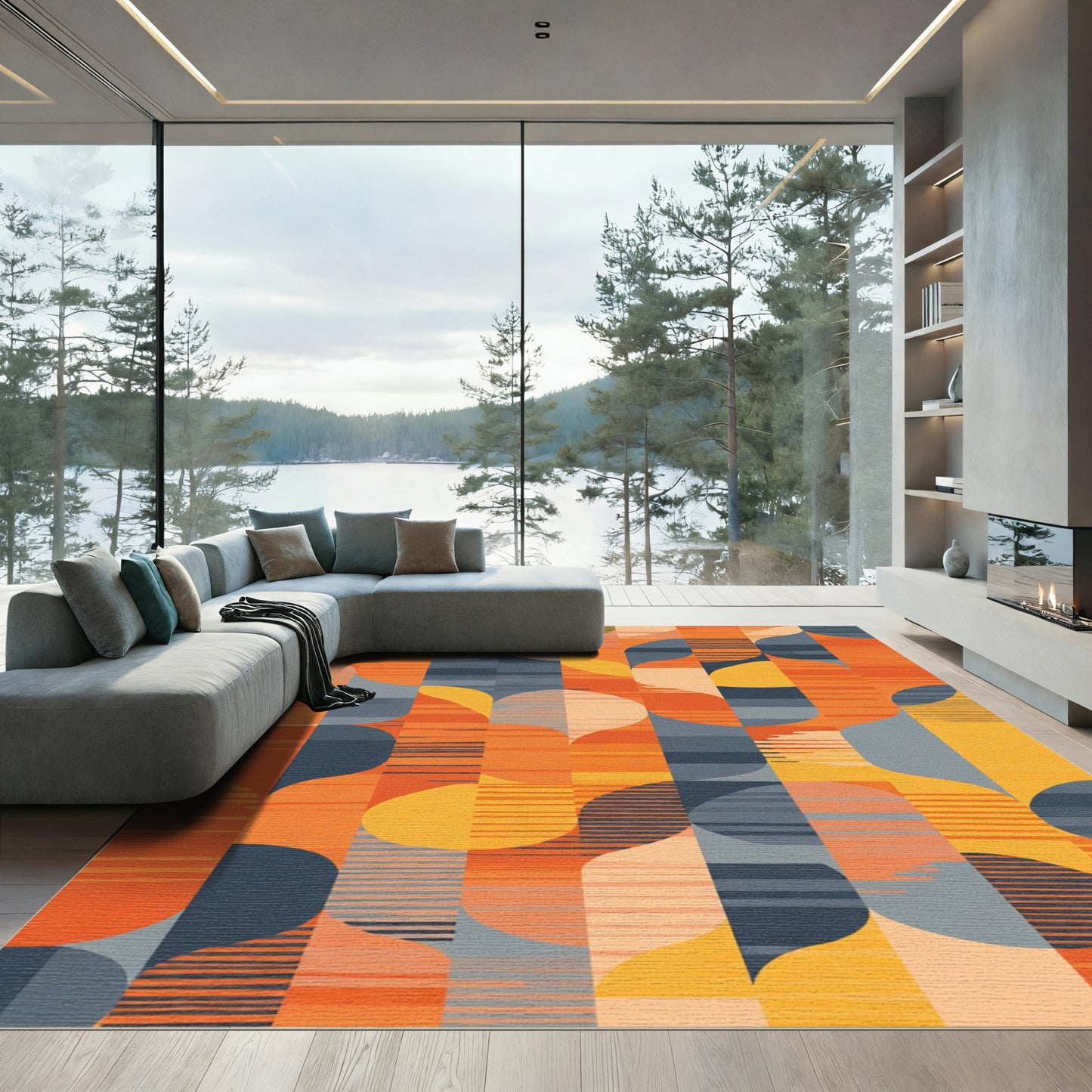 Abstract Mid Century Geometric Flow Rug