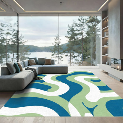 Blue White Green Wavy Flow Rug