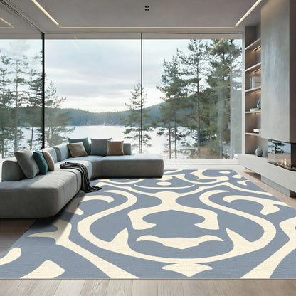 Pale Blue Cream Abstract Figure Rug