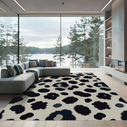Textured Black Spotted Leopard Rug