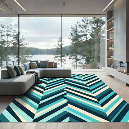 Cool Blue Chevron Stripes Rug